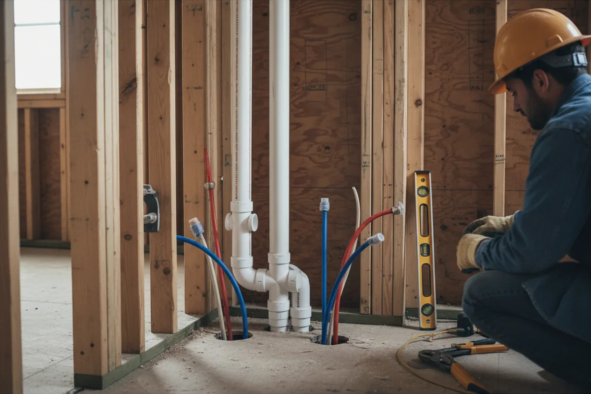 Drain and supply rough-in during Leak Detection in Catlett